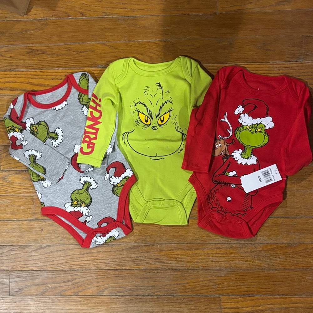 Grinch Themed Kids One Pieces Set - Red, Green, Gray